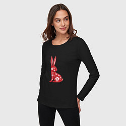 Лонгслив хлопковый женский Красный заяц, цвет: черный — фото 2