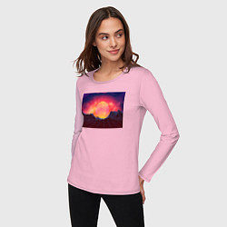 Лонгслив хлопковый женский 3D неоновые горы на закате, цвет: светло-розовый — фото 2