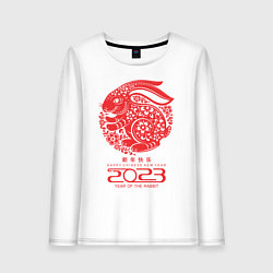 Лонгслив хлопковый женский Year of the rabbit 2023, cappy chinese new year, цвет: белый