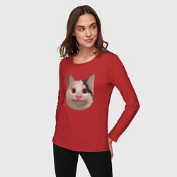 Лонгслив хлопковый женский Polite cat meme, цвет: красный — фото 2
