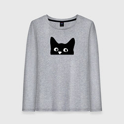 Лонгслив хлопковый женский Морда выглядывающего кота, цвет: меланж