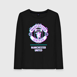 Лонгслив хлопковый женский Manchester United FC в стиле glitch, цвет: черный