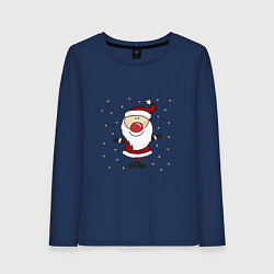 Лонгслив хлопковый женский Дед мороз и снегопад, цвет: тёмно-синий