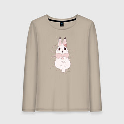 Лонгслив хлопковый женский Cute white rabbit, цвет: миндальный