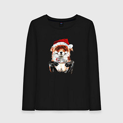 Лонгслив хлопковый женский Christmas smile foxy, цвет: черный