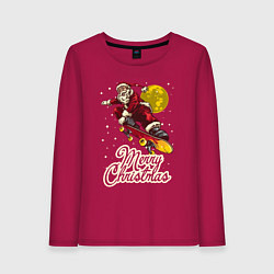 Лонгслив хлопковый женский Санта на скейте, цвет: маджента