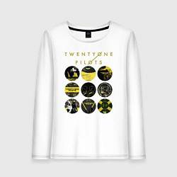 Лонгслив хлопковый женский Twenty One Pilots коллаж, цвет: белый