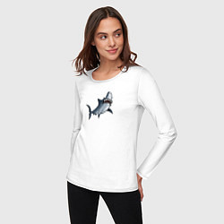 Лонгслив хлопковый женский Удивлённая акула, цвет: белый — фото 2