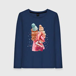 Лонгслив хлопковый женский Мама с дочкой, цвет: тёмно-синий