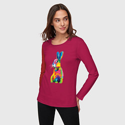 Лонгслив хлопковый женский Кролик в стиле поп-арт, цвет: маджента — фото 2