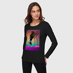 Лонгслив хлопковый женский Palms space purple, цвет: черный — фото 2