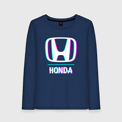 Лонгслив хлопковый женский Значок Honda в стиле glitch, цвет: тёмно-синий