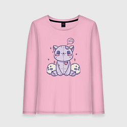 Лонгслив хлопковый женский Kawaii кот в готическом стиле, цвет: светло-розовый