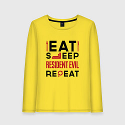 Лонгслив хлопковый женский Надпись: eat sleep Resident Evil repeat, цвет: желтый