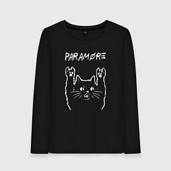 Лонгслив хлопковый женский Paramore рок кот, цвет: черный