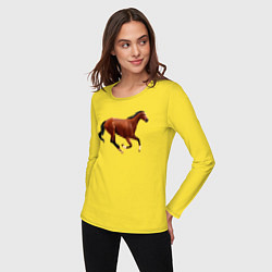 Лонгслив хлопковый женский Чистокровная верховая лошадь, цвет: желтый — фото 2