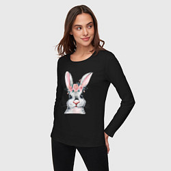 Лонгслив хлопковый женский Кролик в цветах, цвет: черный — фото 2
