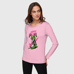 Лонгслив хлопковый женский Zombie rabbit New year, цвет: светло-розовый — фото 2