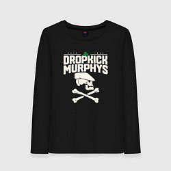 Лонгслив хлопковый женский Dropkick murphys панк рок группа череп в кепке, цвет: черный