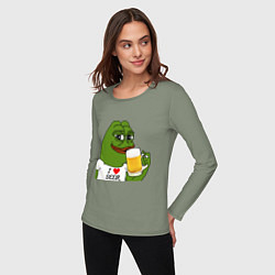 Лонгслив хлопковый женский Drink Pepe, цвет: авокадо — фото 2