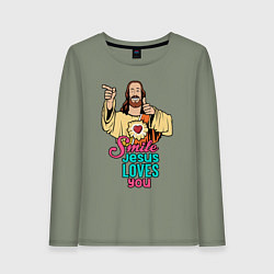 Лонгслив хлопковый женский Jesus Christ love u, цвет: авокадо