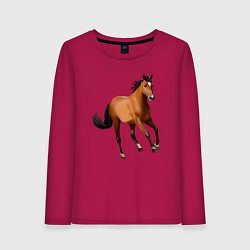 Лонгслив хлопковый женский Мустанг лошадь, цвет: маджента