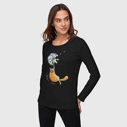 Лонгслив хлопковый женский Кот на одуванчике, цвет: черный — фото 2
