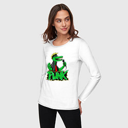 Лонгслив хлопковый женский Крокодил панк с микрофоном, цвет: белый — фото 2