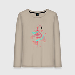 Лонгслив хлопковый женский Фламинго в серце, цвет: миндальный