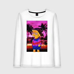Лонгслив хлопковый женский Лиза на фоне заката, цвет: белый