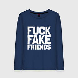 Лонгслив хлопковый женский Fuck fake friends, цвет: тёмно-синий