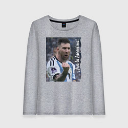 Лонгслив хлопковый женский Viva la Argentina - Lionel Messi - world champion, цвет: меланж