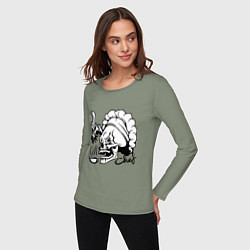 Лонгслив хлопковый женский Chef skull, цвет: авокадо — фото 2