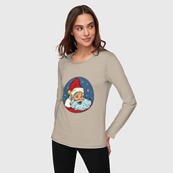 Лонгслив хлопковый женский Дед Мороз весельчак, цвет: миндальный — фото 2