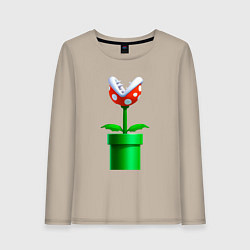 Лонгслив хлопковый женский Марио Растение Пиранья, цвет: миндальный