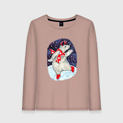 Лонгслив хлопковый женский Танцующий мишка, цвет: пыльно-розовый