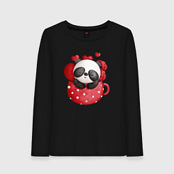 Лонгслив хлопковый женский Панда в чашке, цвет: черный