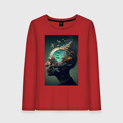 Лонгслив хлопковый женский Мысли о море, цвет: красный