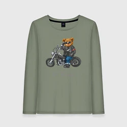 Лонгслив хлопковый женский Крутой мотоциклист медведь, цвет: авокадо