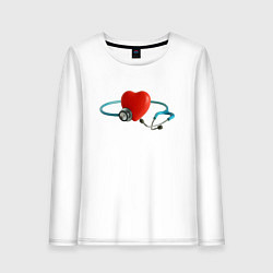 Лонгслив хлопковый женский Здоровое сердце - стетоскоп, цвет: белый