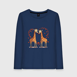 Лонгслив хлопковый женский Два влюбленных жирафа, цвет: тёмно-синий