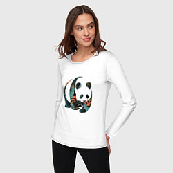 Лонгслив хлопковый женский Панда в цветочном принте, цвет: белый — фото 2