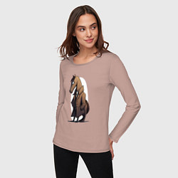 Лонгслив хлопковый женский Мультяшный конь в пальто, цвет: пыльно-розовый — фото 2