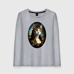 Лонгслив хлопковый женский Леди кошка - нейросеть - портрет, цвет: меланж