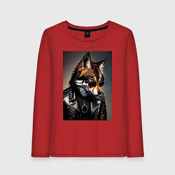 Лонгслив хлопковый женский Волк рокер, цвет: красный