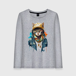 Лонгслив хлопковый женский Кот репер, цвет: меланж