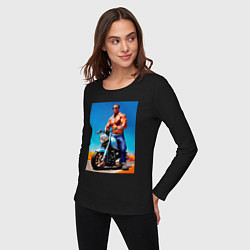 Лонгслив хлопковый женский Arnold Schwarzenegger on a motorcycle -neural netw, цвет: черный — фото 2