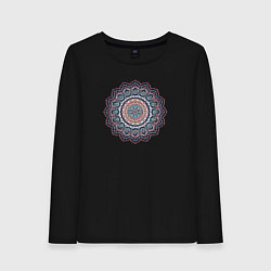 Лонгслив хлопковый женский Индийская Mandala, цвет: черный