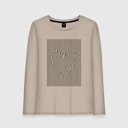 Лонгслив хлопковый женский Волновое сердце среди линий, цвет: миндальный