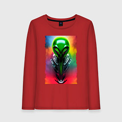 Лонгслив хлопковый женский Alien - neural network - art - neon glow, цвет: красный